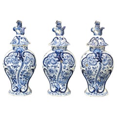18th Century Dutch Delft 3-Piece Garniture ~ Lidded Vase Set