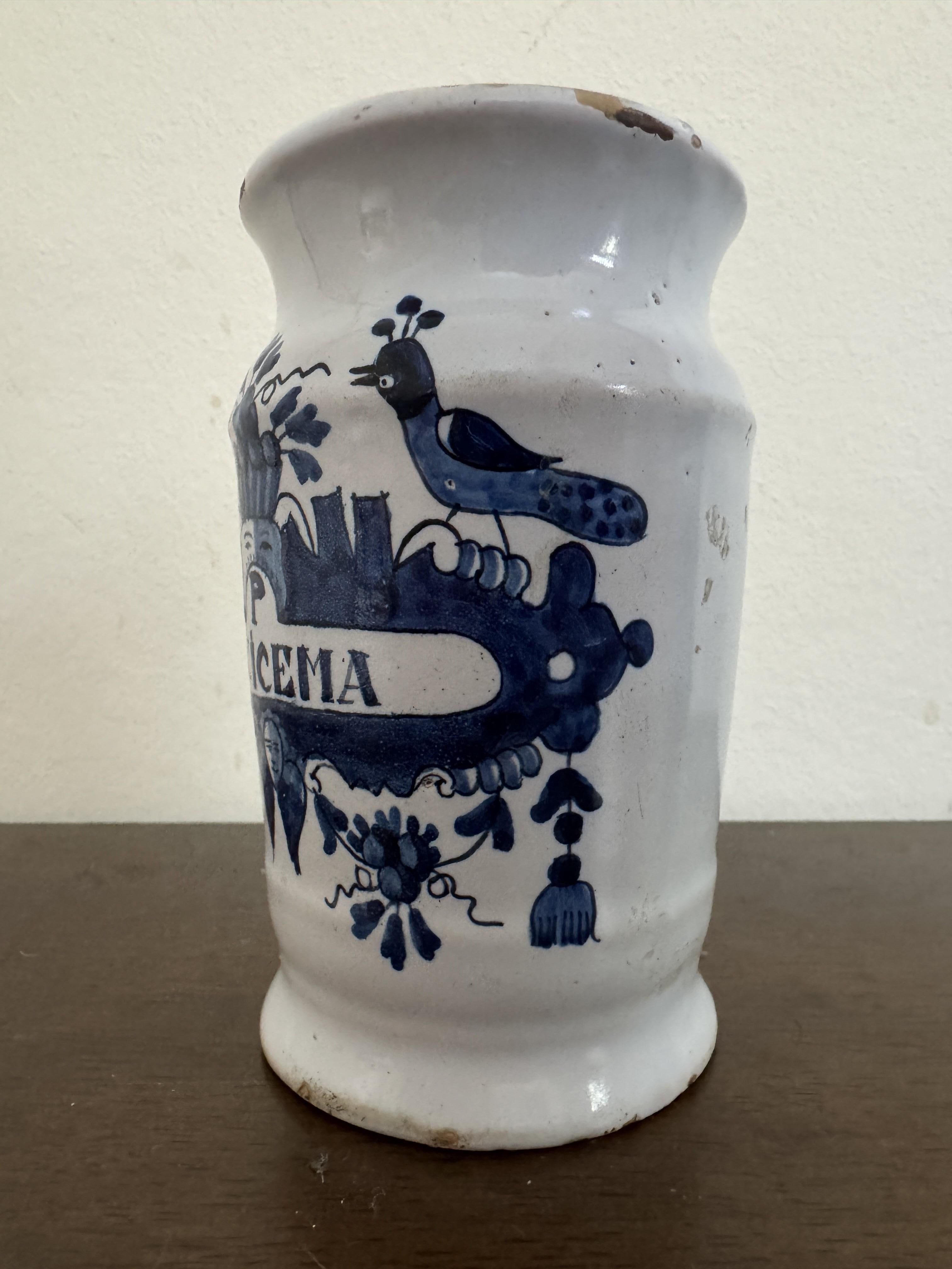 Pottery 18th Century Dutch Delft Apothecary Medicine Jar For Sale
