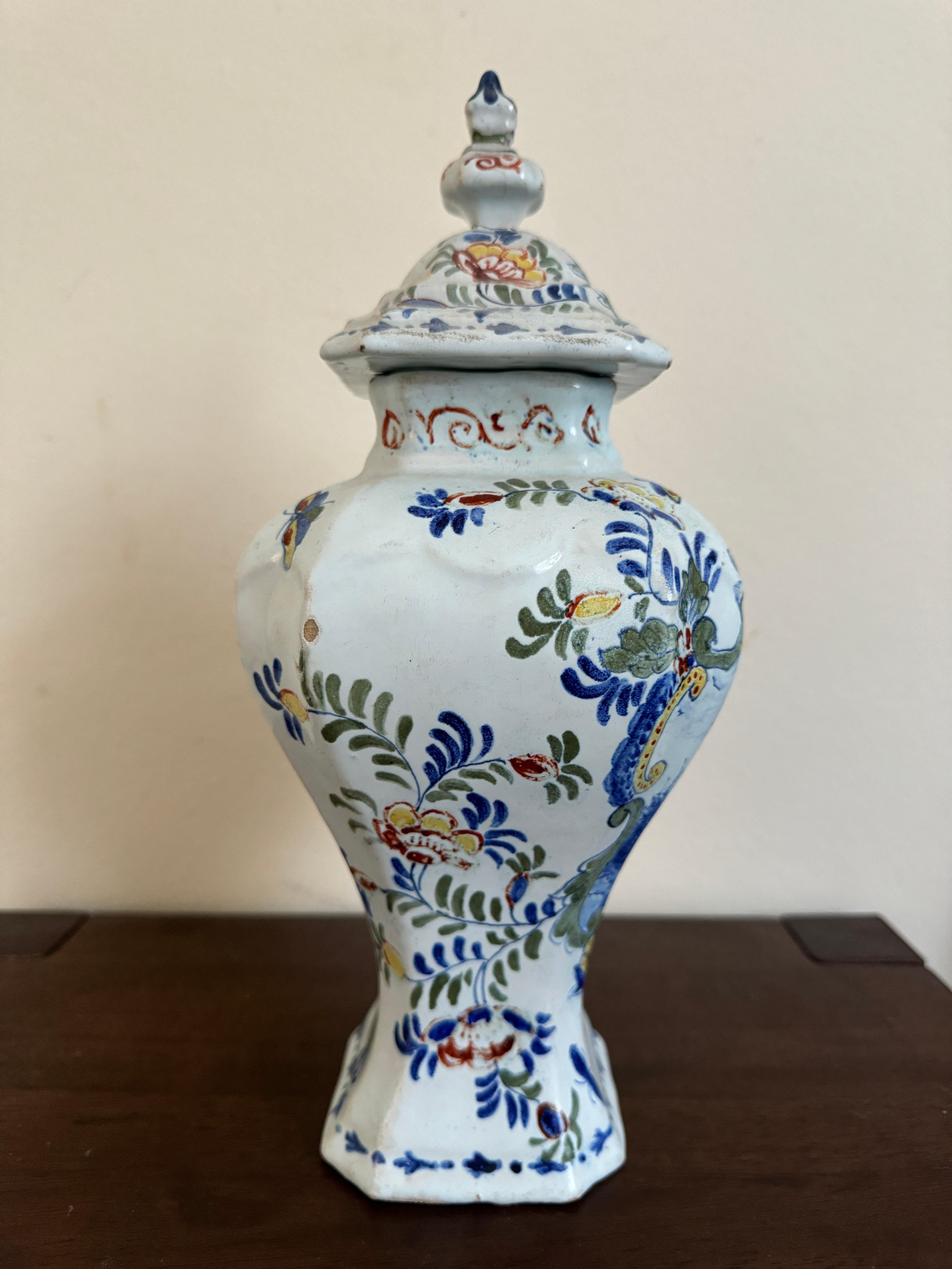 Rococo 18th Century Dutch Delft Baluster Vase and Lid