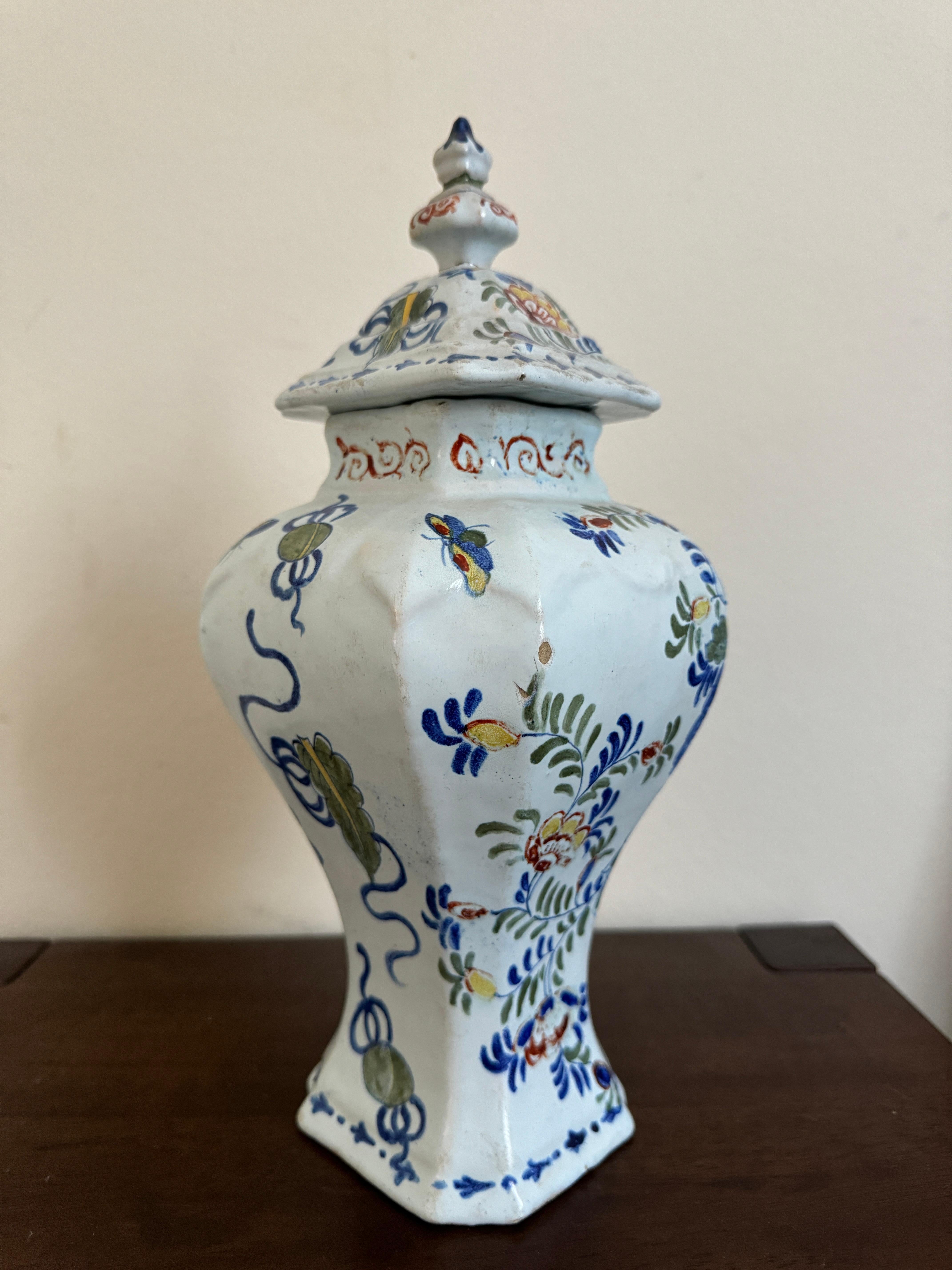 Hand-Crafted 18th Century Dutch Delft Baluster Vase and Lid