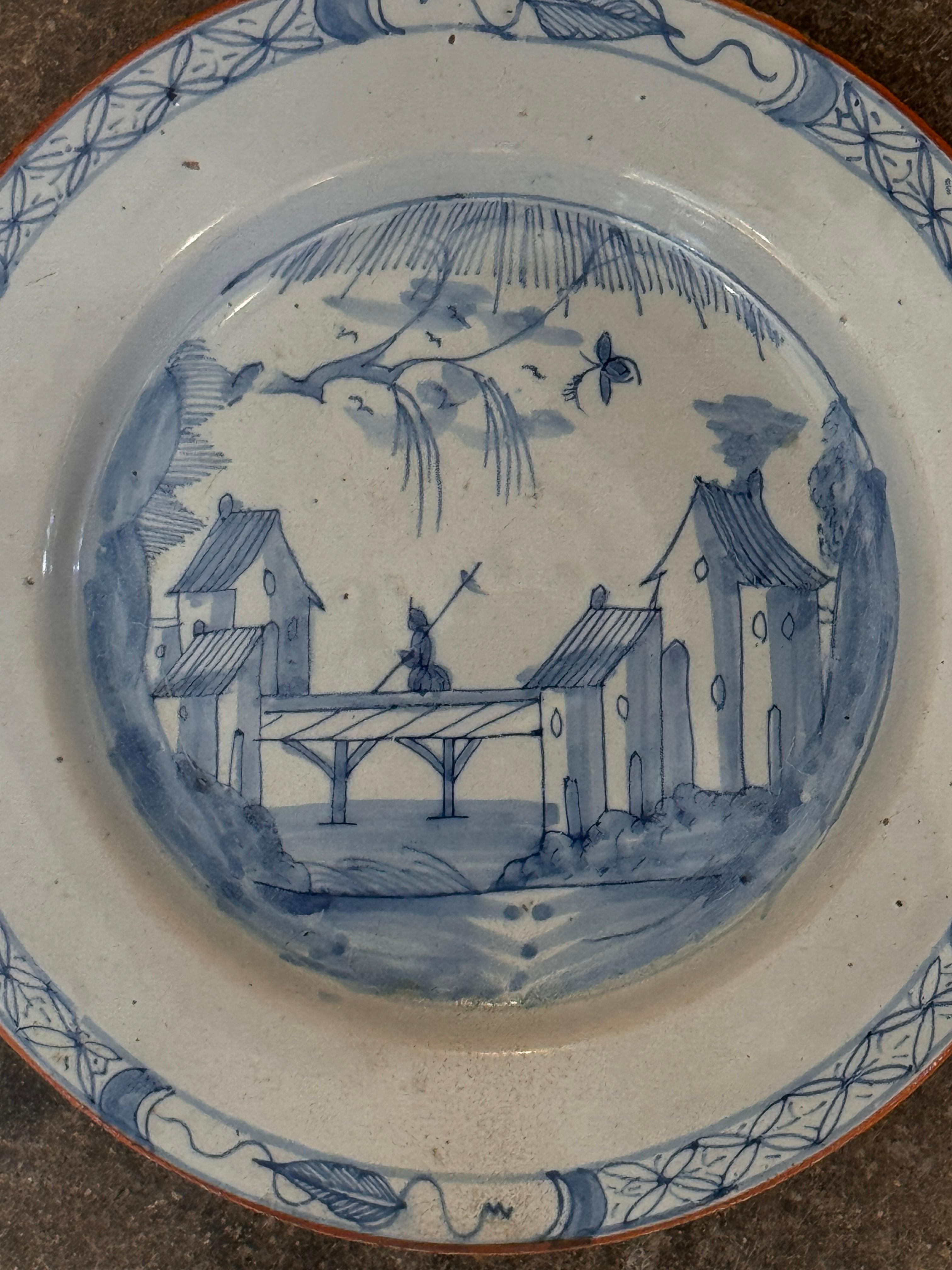 Olandese Piatto olandese Delft blu e bianco del XVIII secolo in vendita