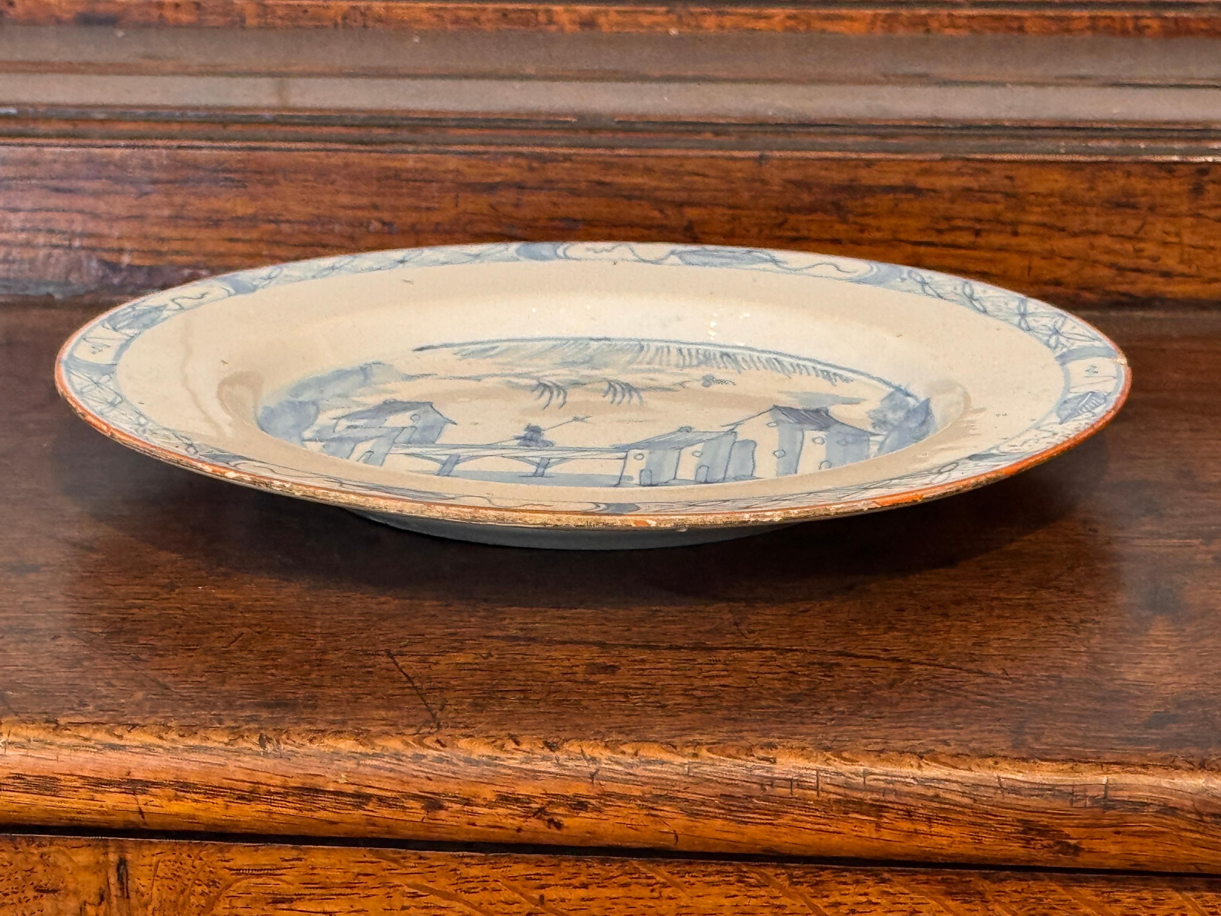 Fino al XVIII secolo Piatto olandese Delft blu e bianco del XVIII secolo in vendita