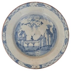 Assiette hollandaise du 18e siècle en bleu et blanc de Delft