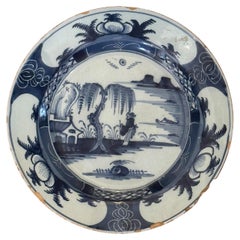 Assiette hollandaise du 18e siècle en bleu et blanc de Delft