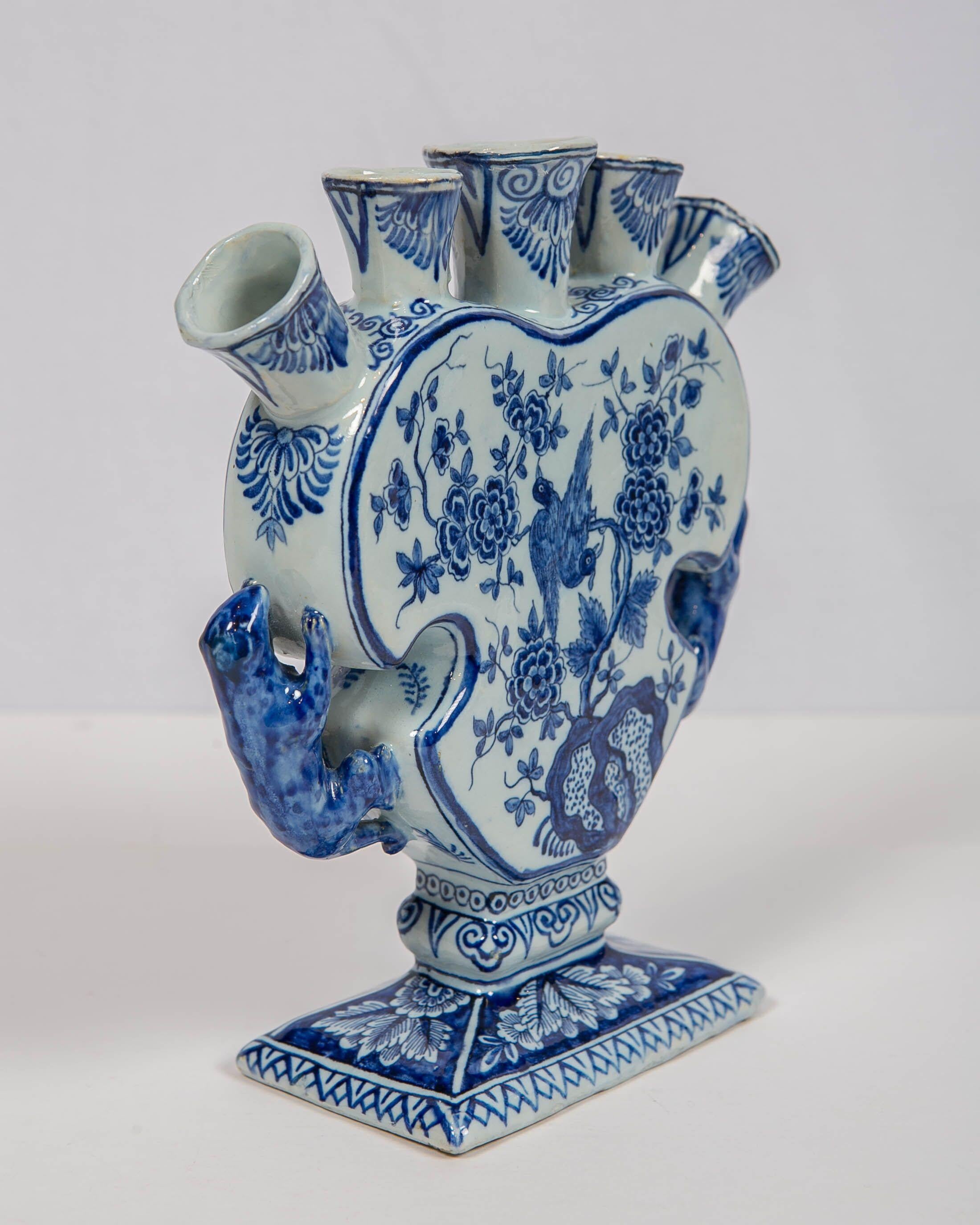 Hand-Painted 18th Century Tulipiere Dutch Delft Blue and White Tulip Vase 