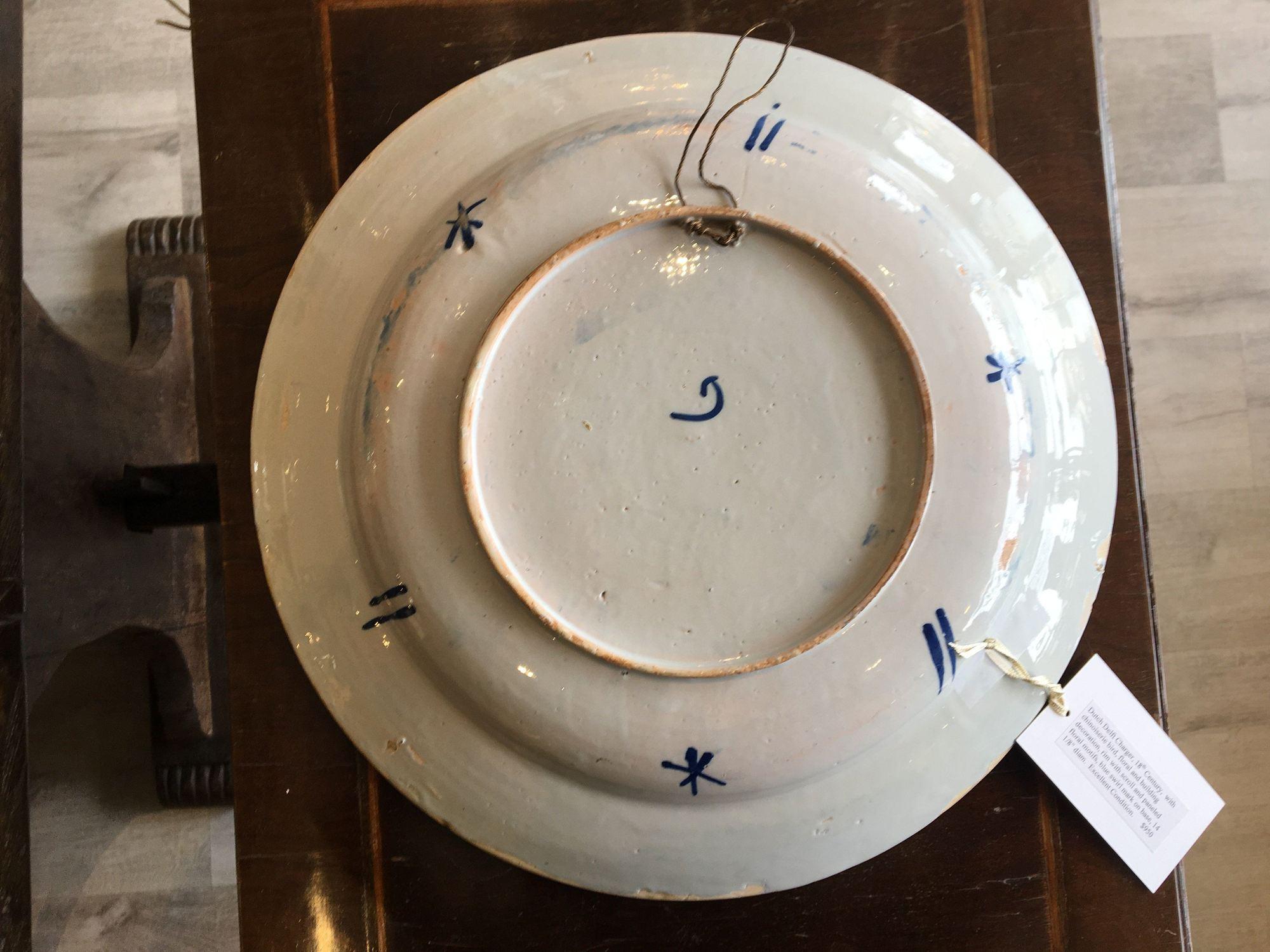 18th Century Dutch Delft Blue Chinoiserie Charger In Good Condition In Doylestown, PA