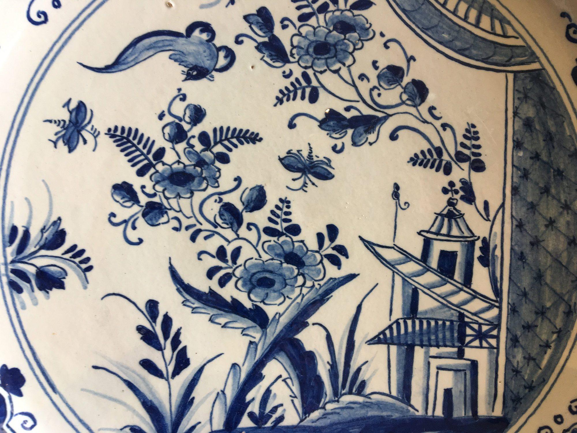Pottery 18th Century Dutch Delft Blue Chinoiserie Charger