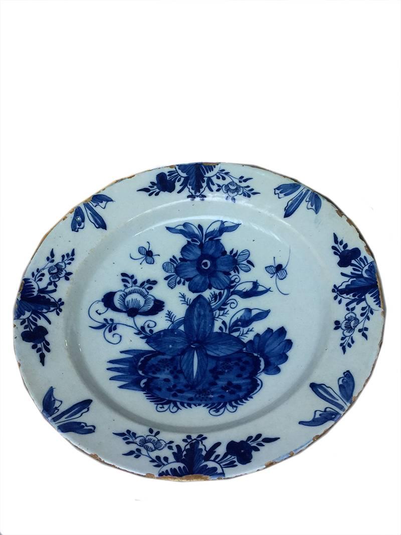 18th Century Dutch Delft Blue Large Charger and Three-Plates 1