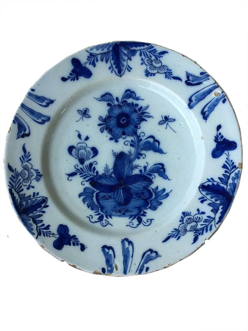 18th Century Dutch Delft Blue Large Charger and Three-Plates 2