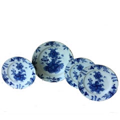 18th Century Dutch Delft Blue Large Charger and Three-Plates