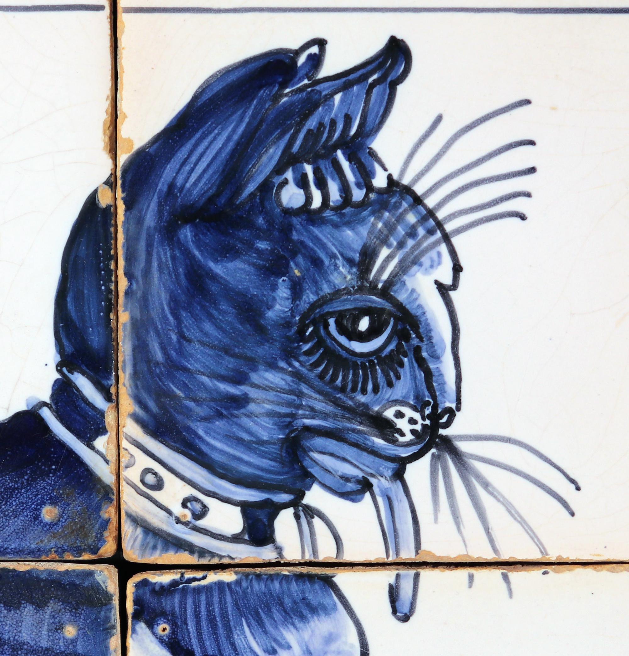18th Century Dutch Delft Blue & White Cat Six Tile Cat Pictures In Good Condition In Downingtown, PA