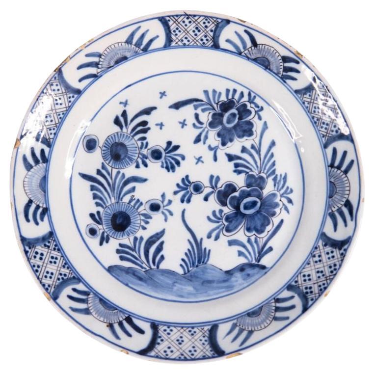 18th Century Dutch Delft Chinoiserie Floral Plate