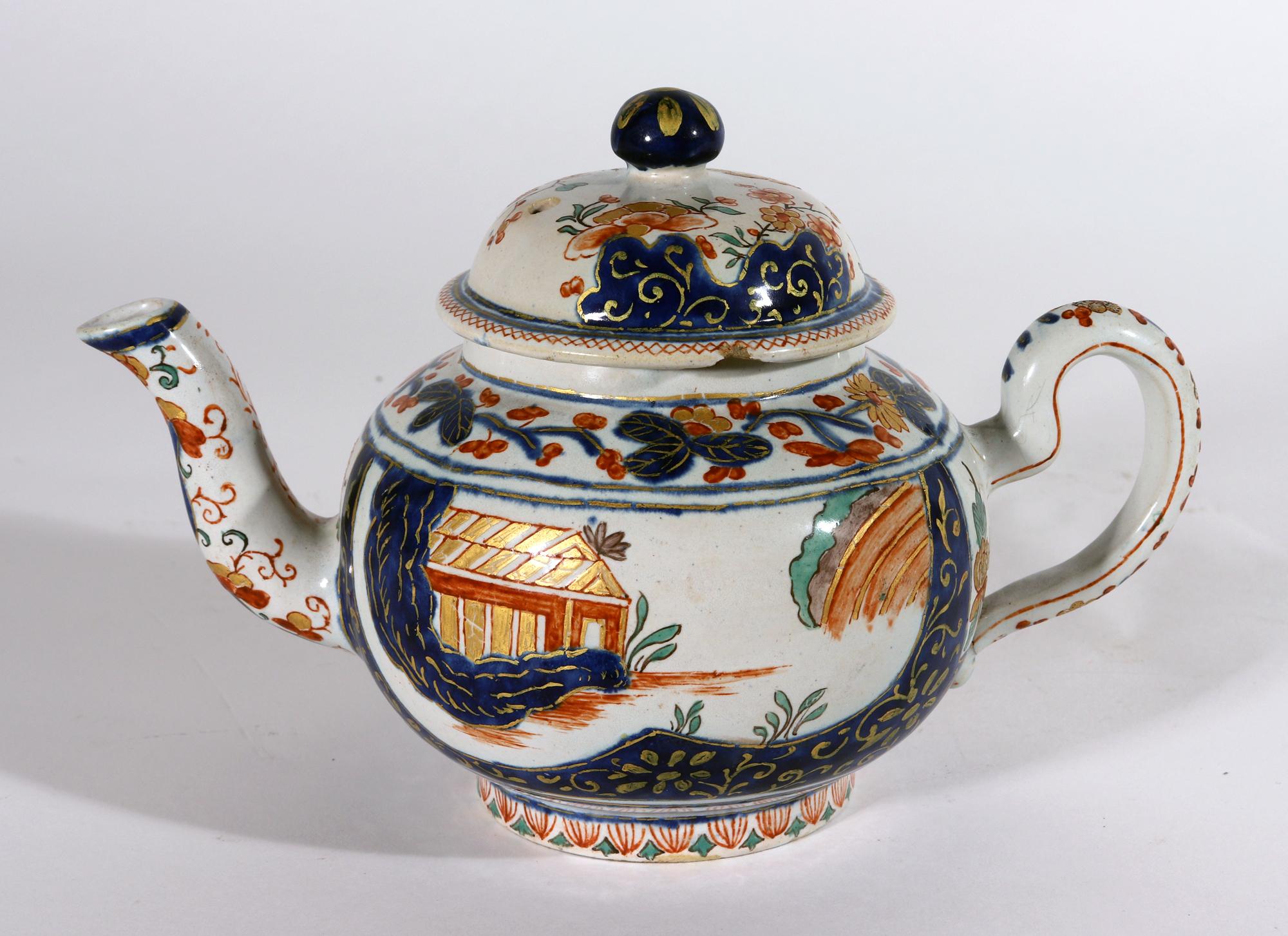 18th Century Dutch Delft Dore Chinoiserie Teapot & Cover For Sale 2