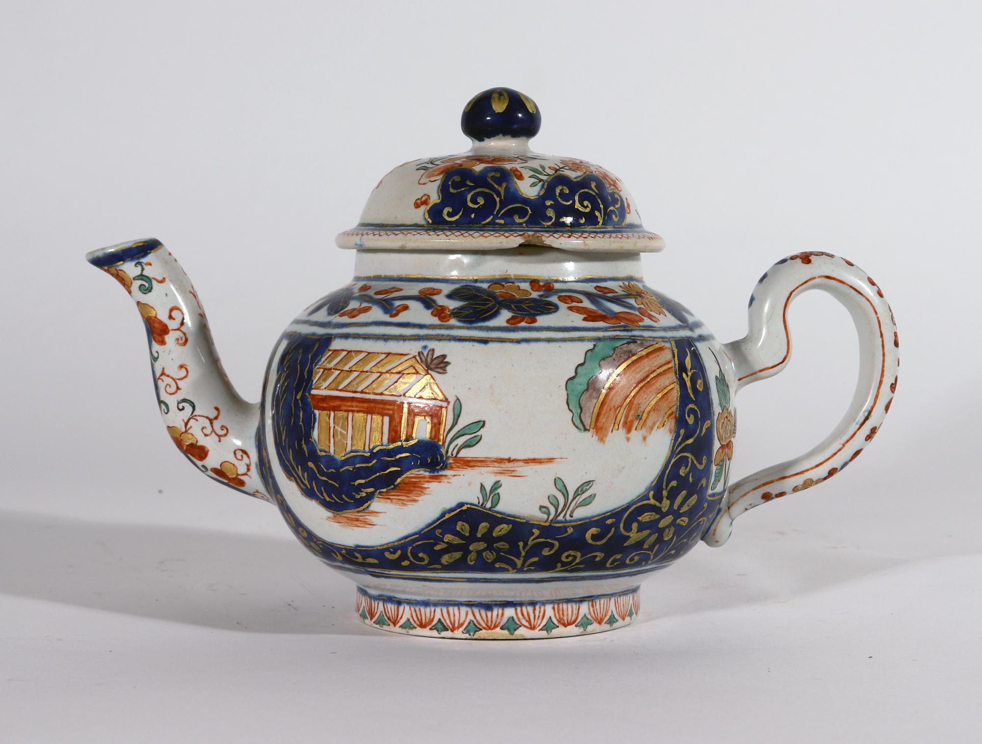18th Century Dutch Delft Dore Chinoiserie Teapot & Cover In Good Condition For Sale In Downingtown, PA