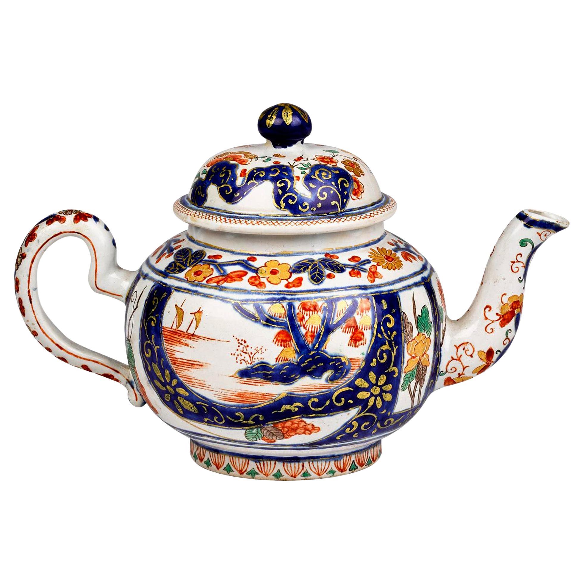 18th Century Dutch Delft Dore Chinoiserie Teapot & Cover For Sale