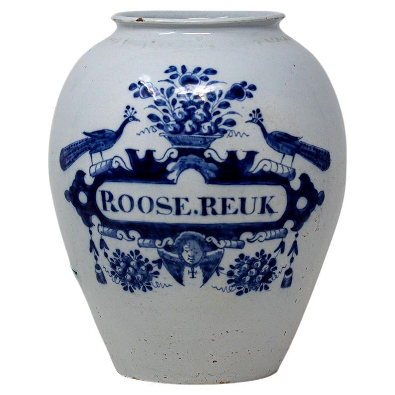 18th Century, Dutch Delft Drug Jar Rose Smell