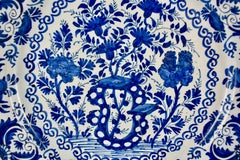 Holandés Delft Chinoiserie Faïence Estaño vidriado Floral Azul Cobalto Cargador
