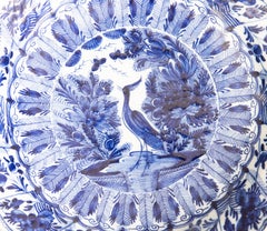 18th Century Dutch Delft Faience Peacock Bird Scalloped Charger