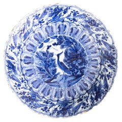 18th Century Dutch Delft Faience Peacock Bird Scalloped Charger