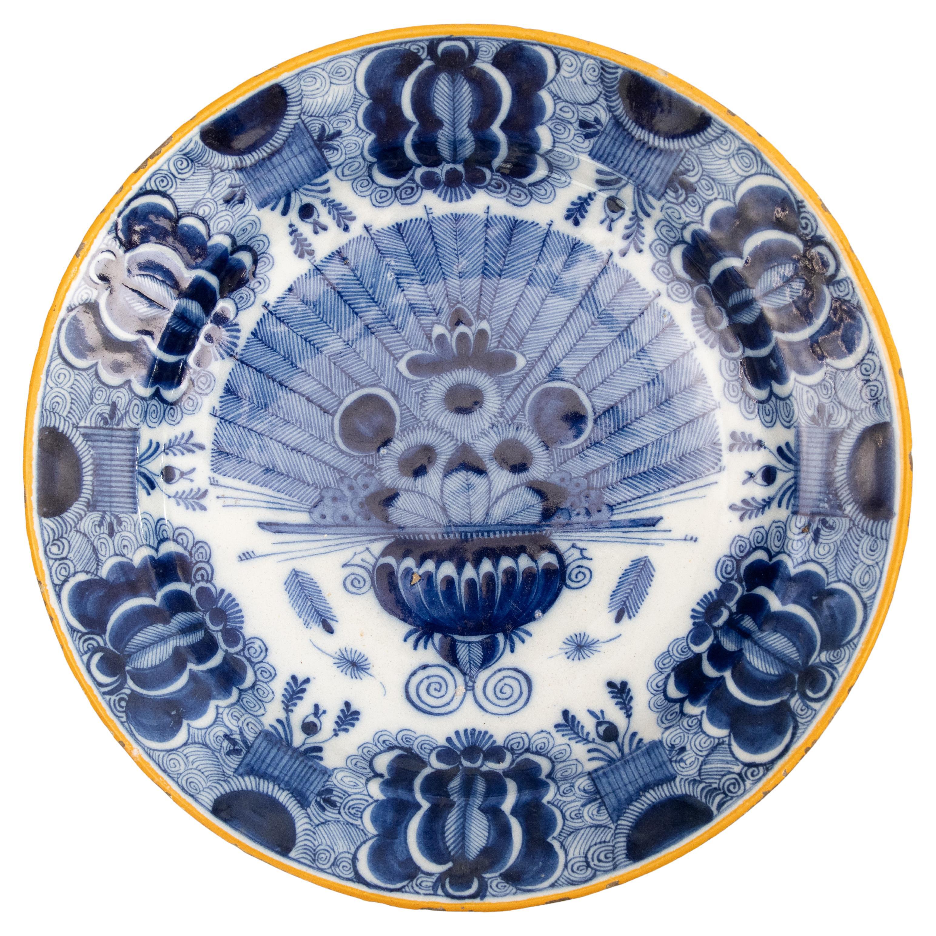 18th Century Dutch Delft Faience Peacock Charger