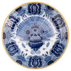 Used 18th Century Dutch Delft Faience Peacock Charger