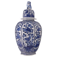 Antique 18th century Dutch Delft Lidded Vase in Chinoiserie