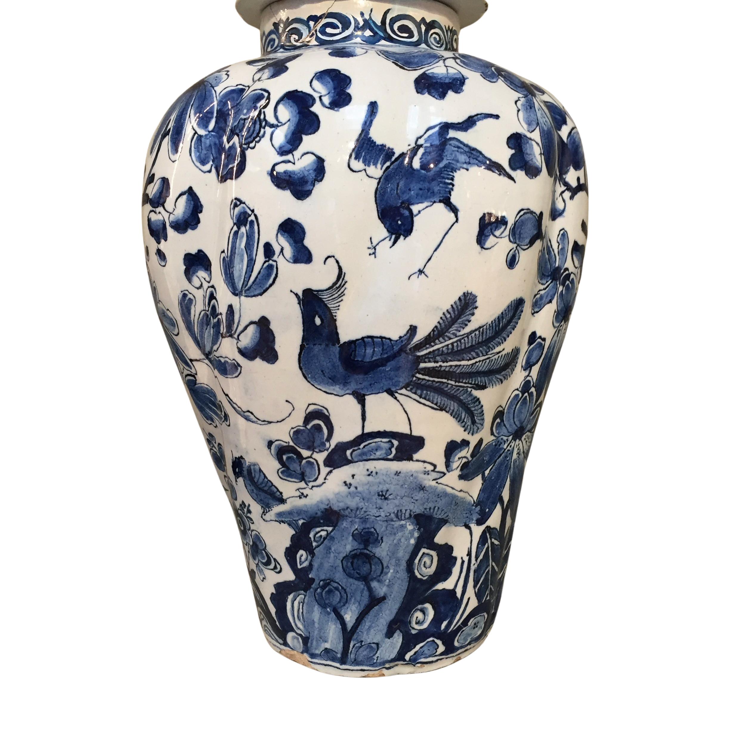 18th Century 18th century Dutch Delft Lidded Vase with Birds