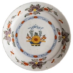 18th Century Dutch Delft Polychrome Floral Plate