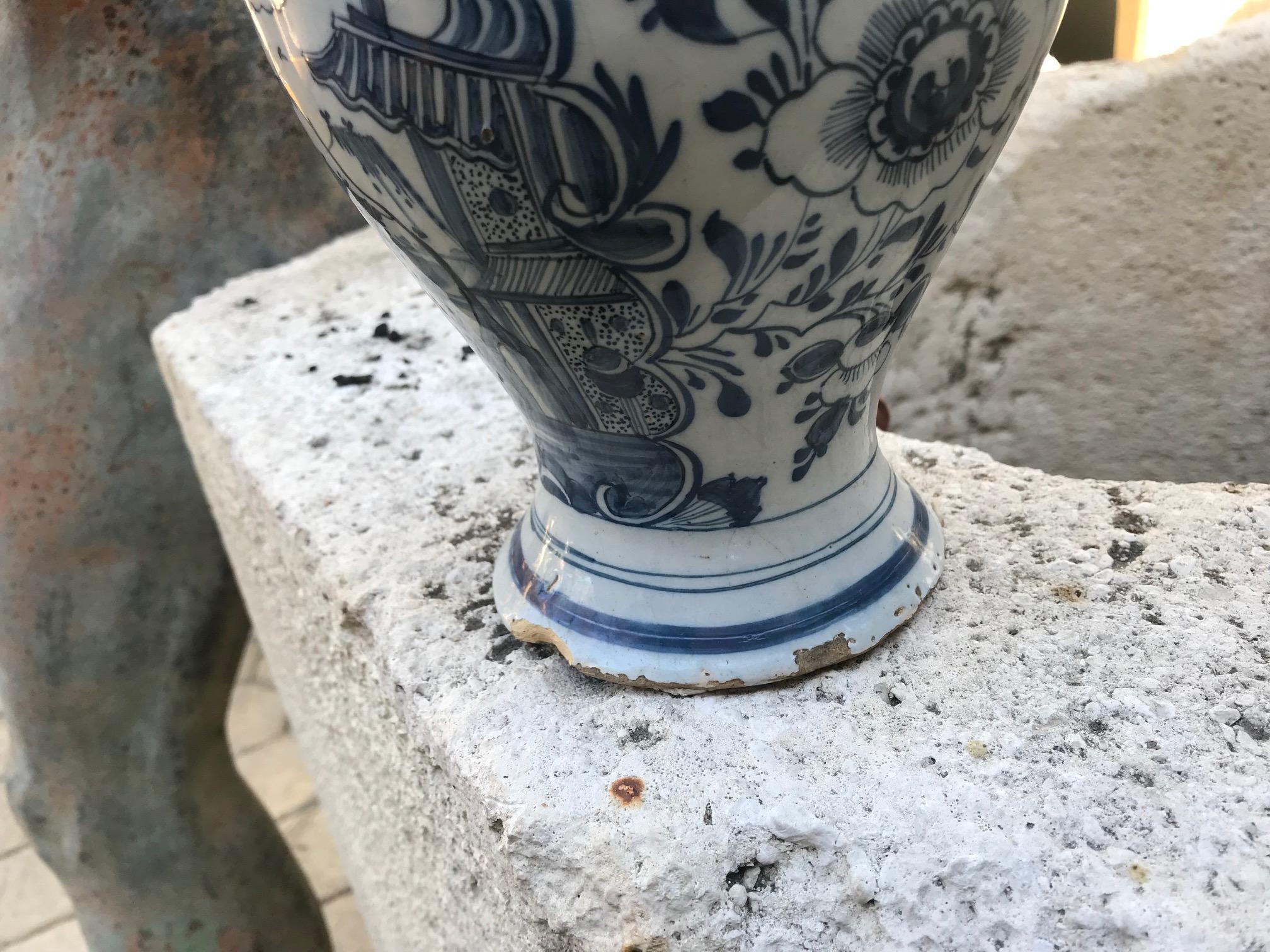 18th Century Dutch Delft Pottery Blue and White Vase / Jar / Urn Antiques LA CA For Sale 2