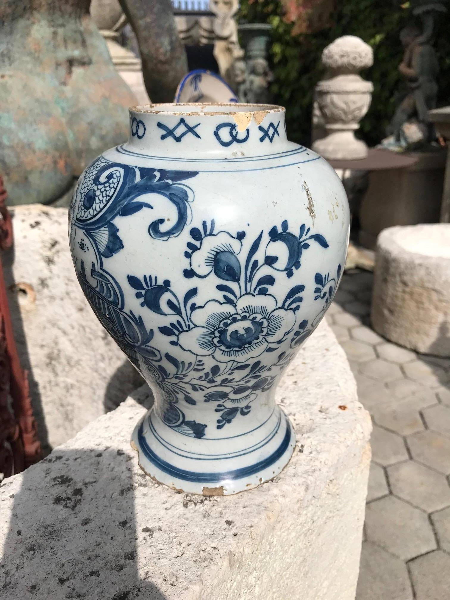 18th Century Dutch Delft Pottery Blue and White Vase / Jar / Urn Antiques LA CA For Sale 3
