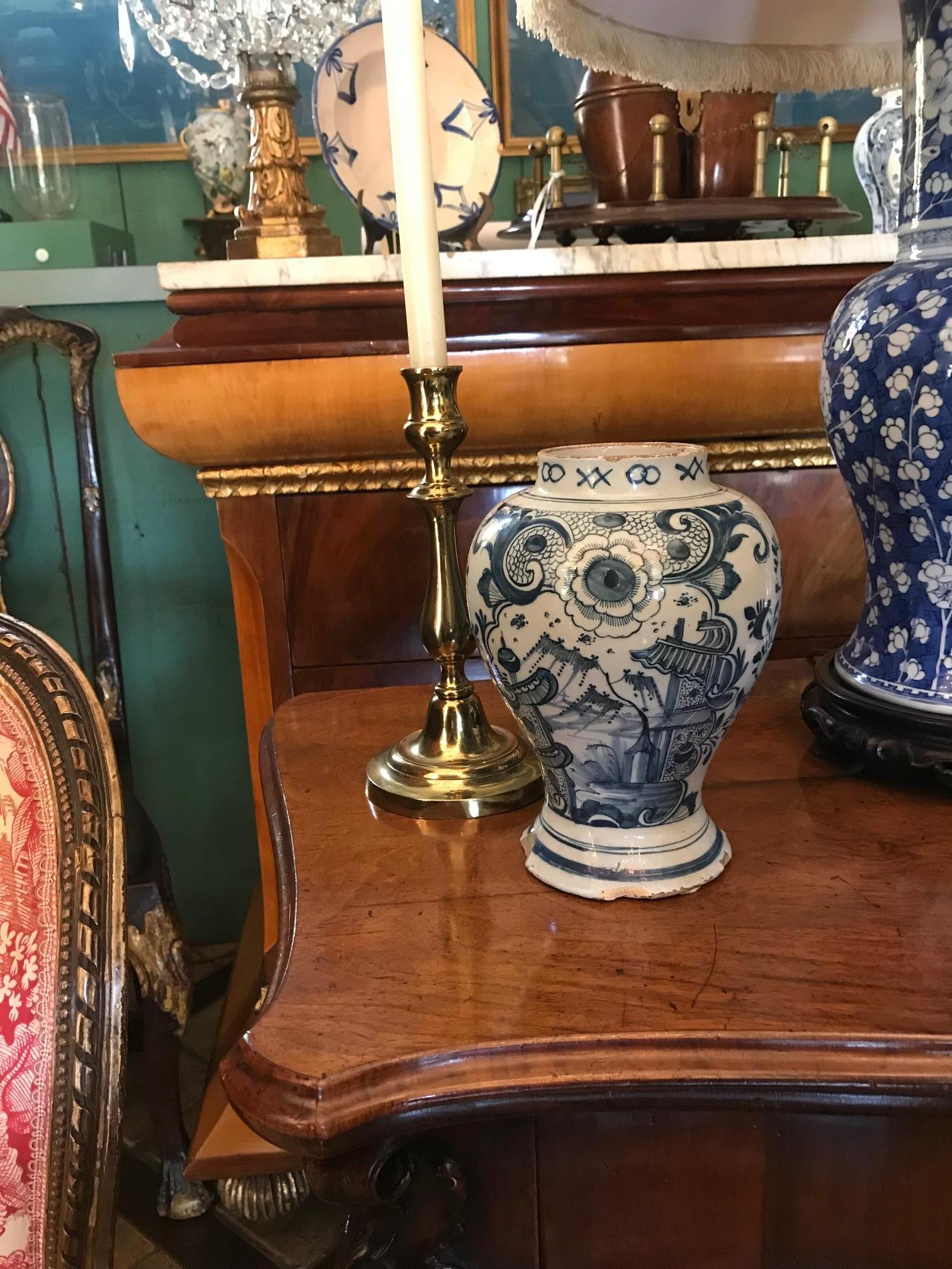 European 18th Century Dutch Delft Pottery Blue and White Vase / Jar / Urn Antiques LA CA For Sale