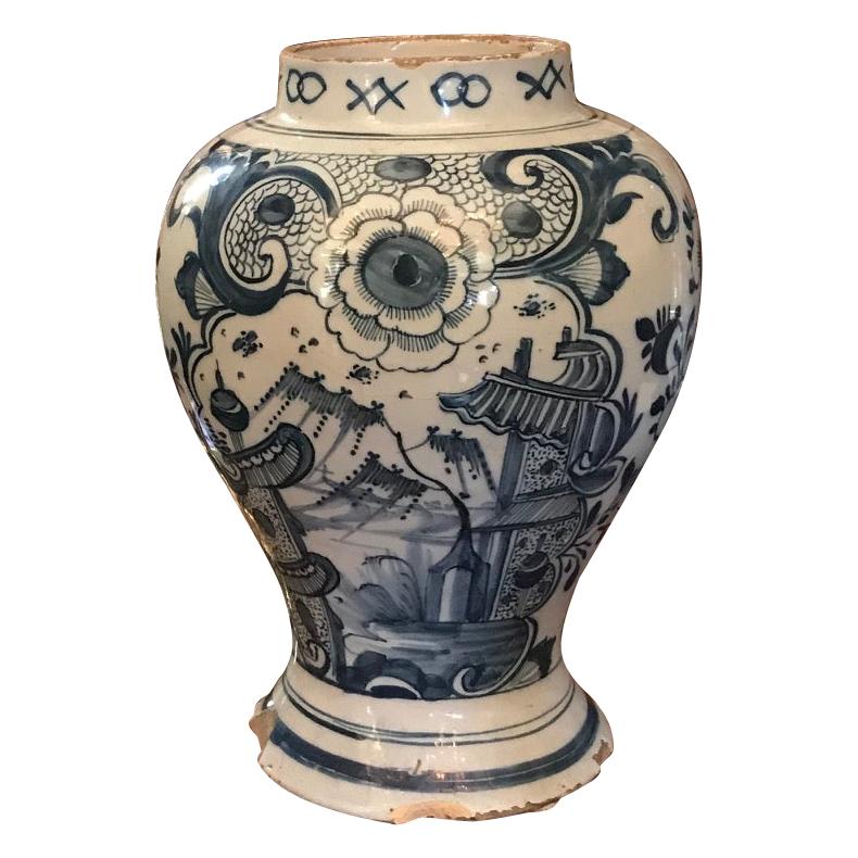 18th Century Dutch Delft Pottery Blue and White Vase / Jar / Urn Antiques LA CA
