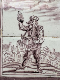 18th Century Dutch Delft Tile Panel with decoration of a liquor seller