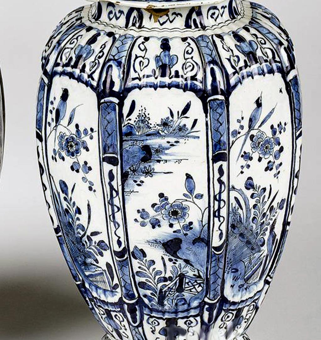 18th Century Dutch Delft Underglaze Blue & White Vases & Covers For Sale 4