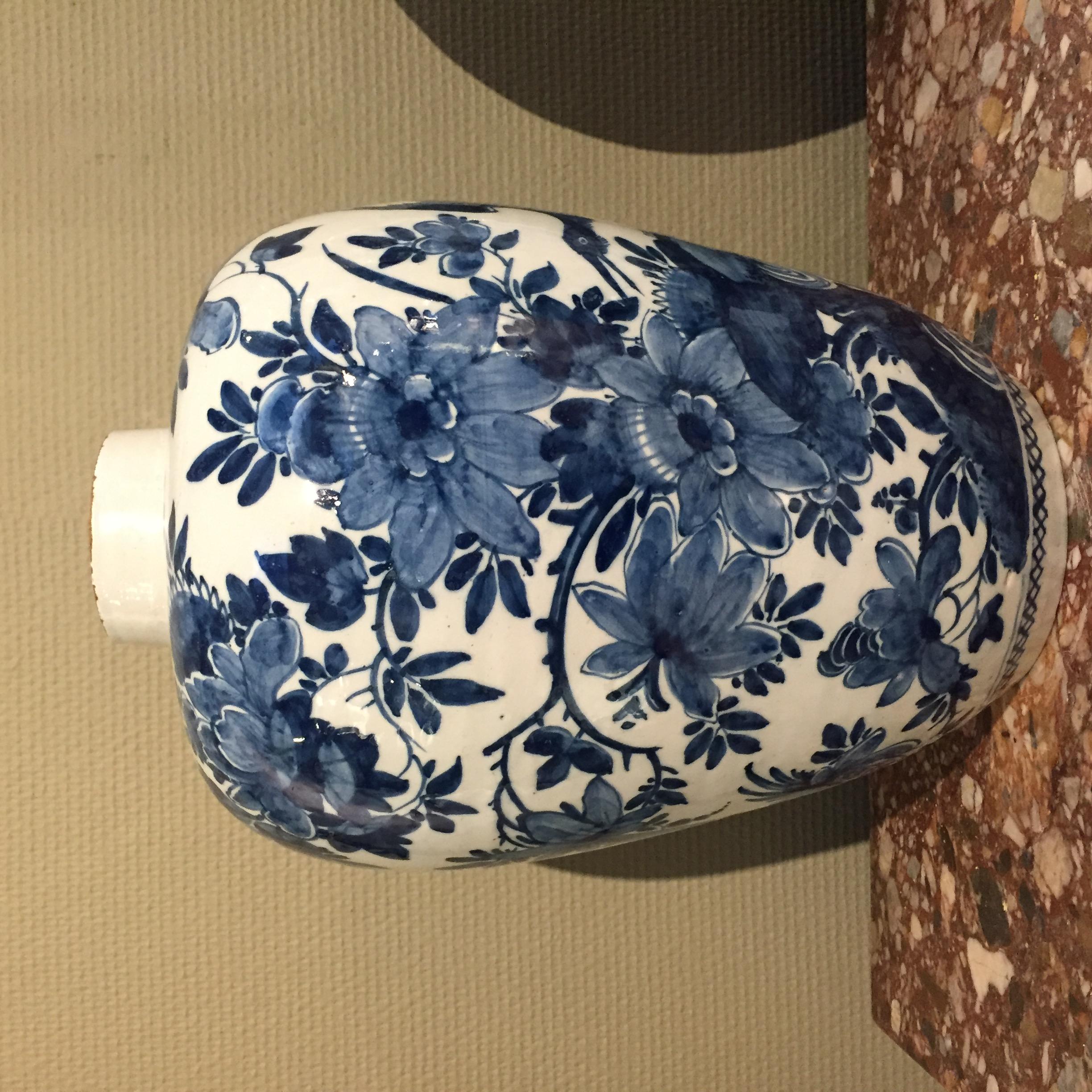 Ceramic 18th century Dutch Delft vase with Bird of Paradise