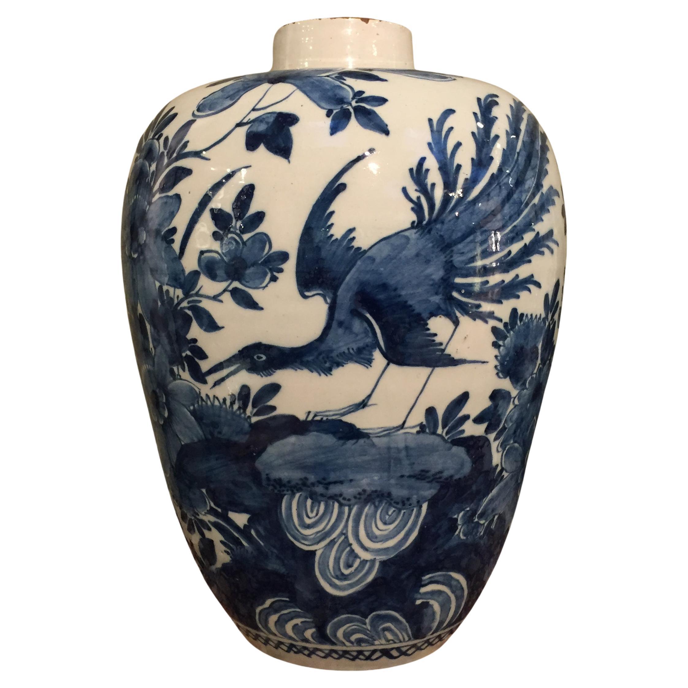 18th century Dutch Delft vase with Bird of Paradise