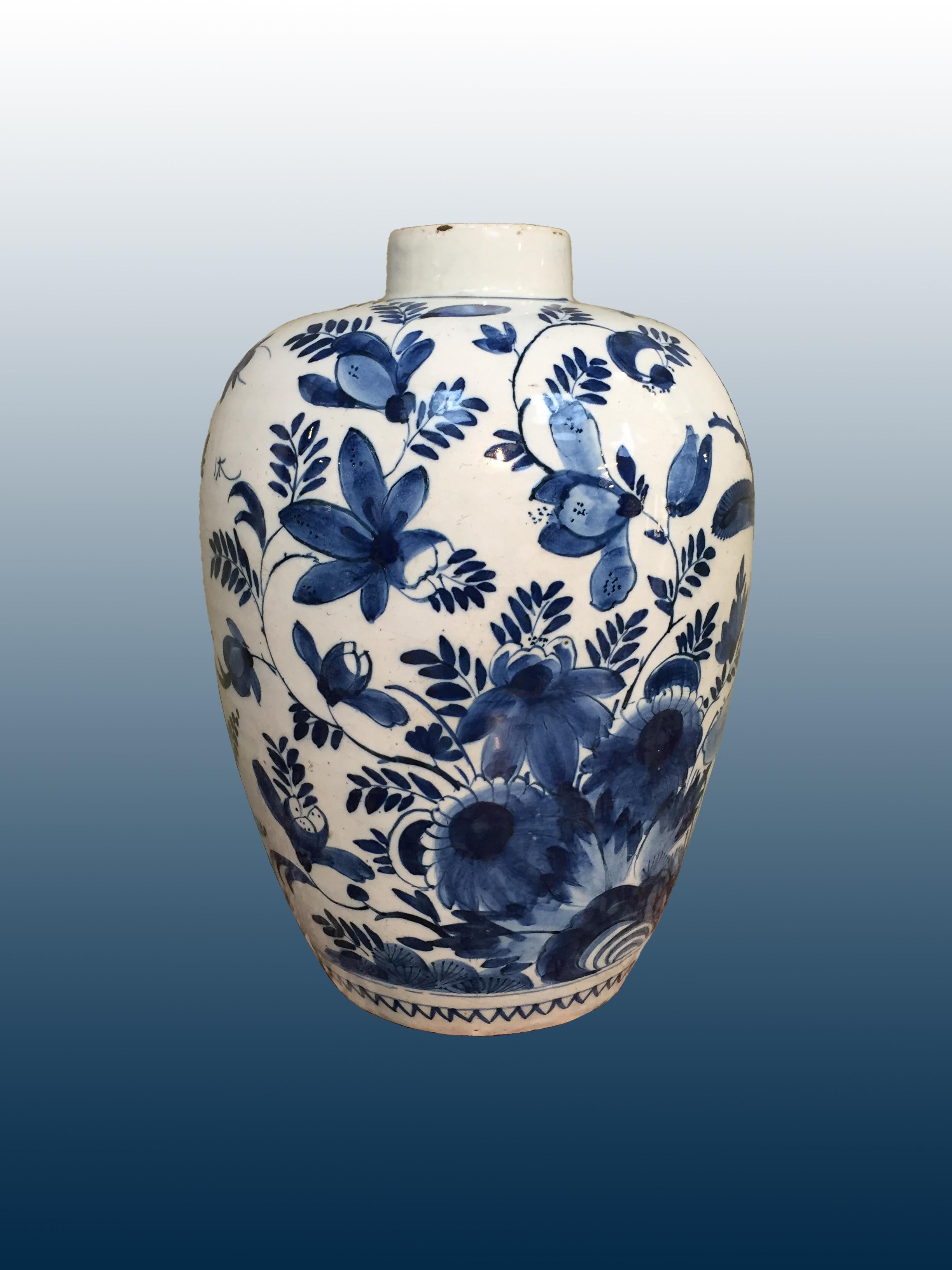 Hand-Painted 18th century Dutch Delft Vase with Peacock