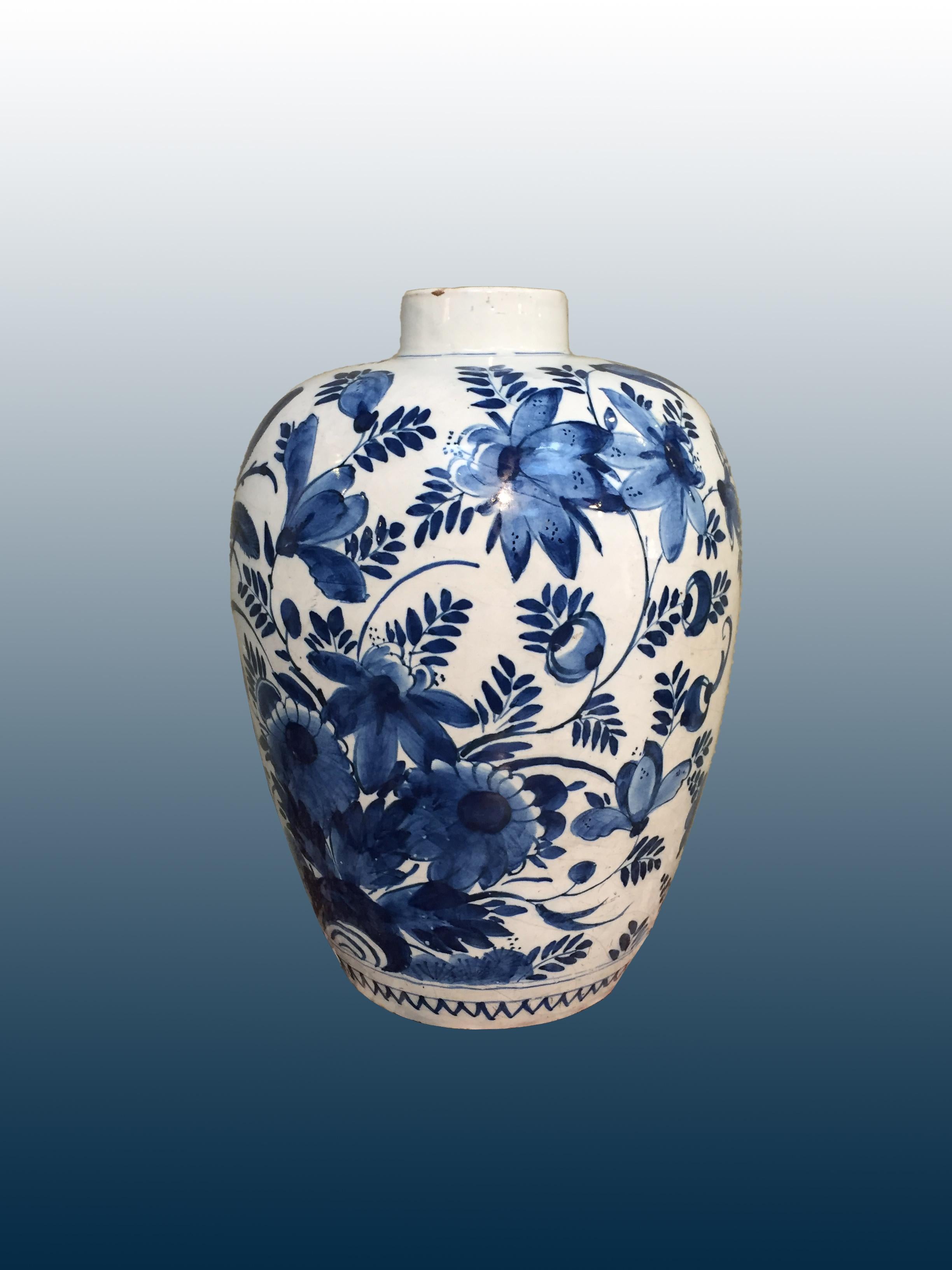 18th Century 18th century Dutch Delft Vase with Peacock