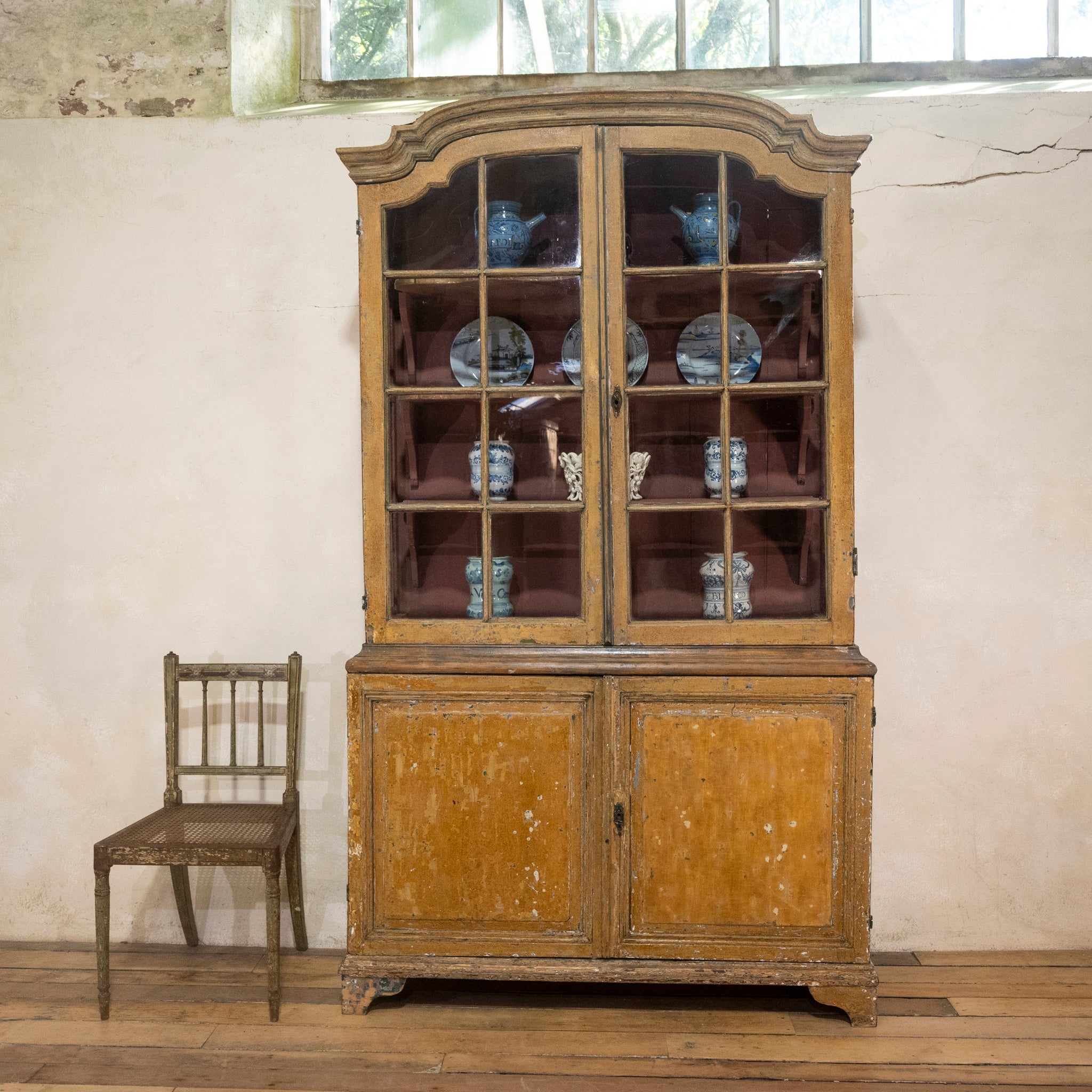 18th Century Dutch Dry Scraped Glazed Vitrine Cabinet For Sale