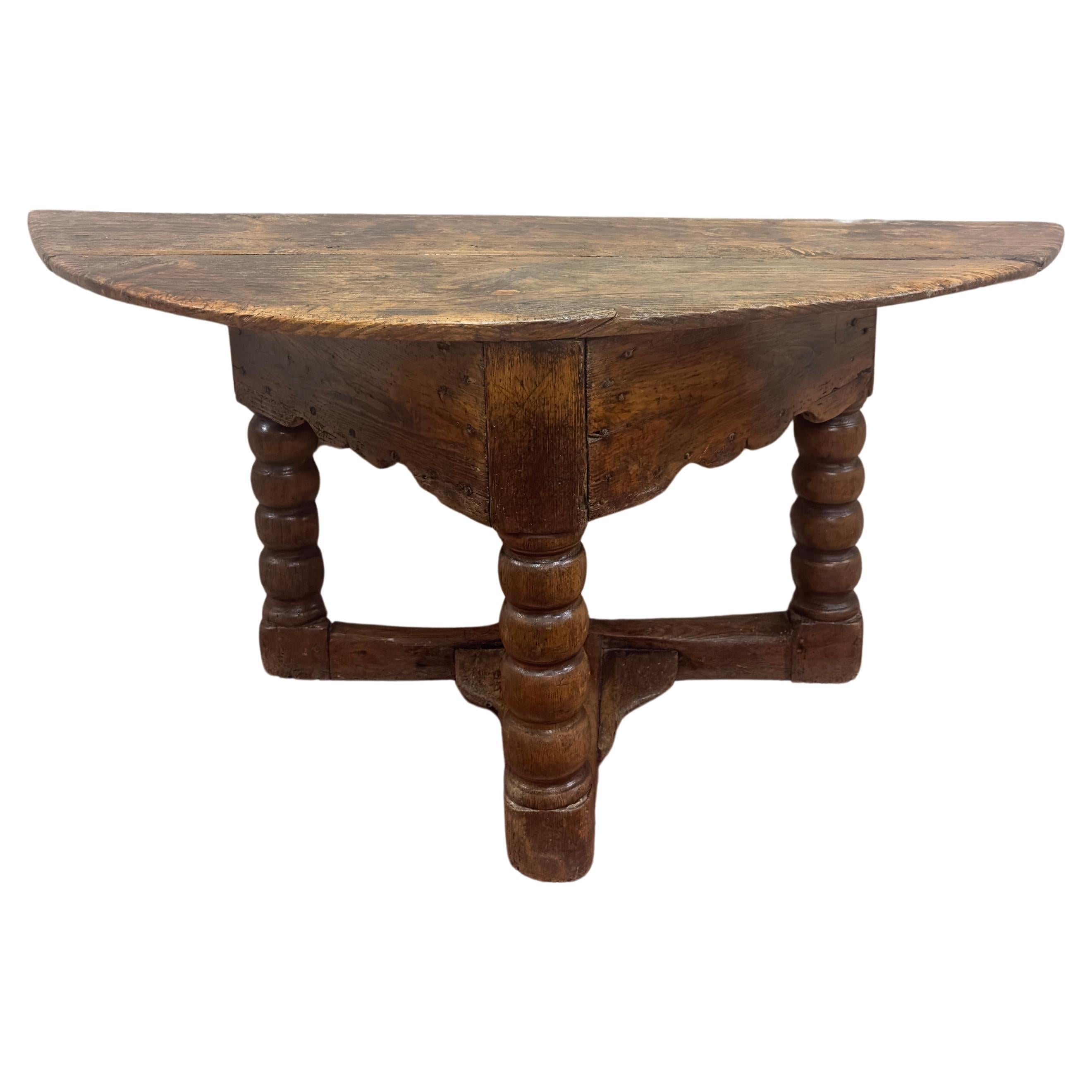 18th Century, Dutch Elm Demi Lune Console Table For Sale