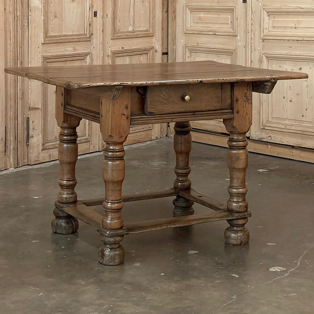 18th Century Dutch End Table ~ Center Table is a testament to the artisans of a bygone era!  Utilizing indigenous old-growth oak, the craftsmen created this beauty from solid planks and posts of the dense, hard wood.  The planks that form the top