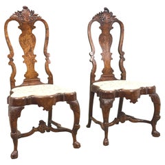18th Century Dutch Fine Pair Of Walnut Side Chairs
