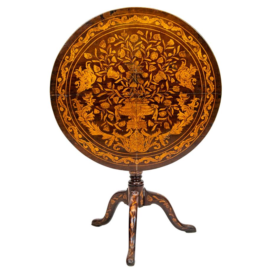 18th Century Dutch Floral Marquetry Tilt Top Tripod Table