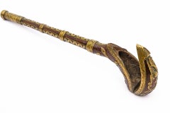 18th Century Dutch Fruitwood Engraved Brass Clay Pipe Case Sabot Shaped