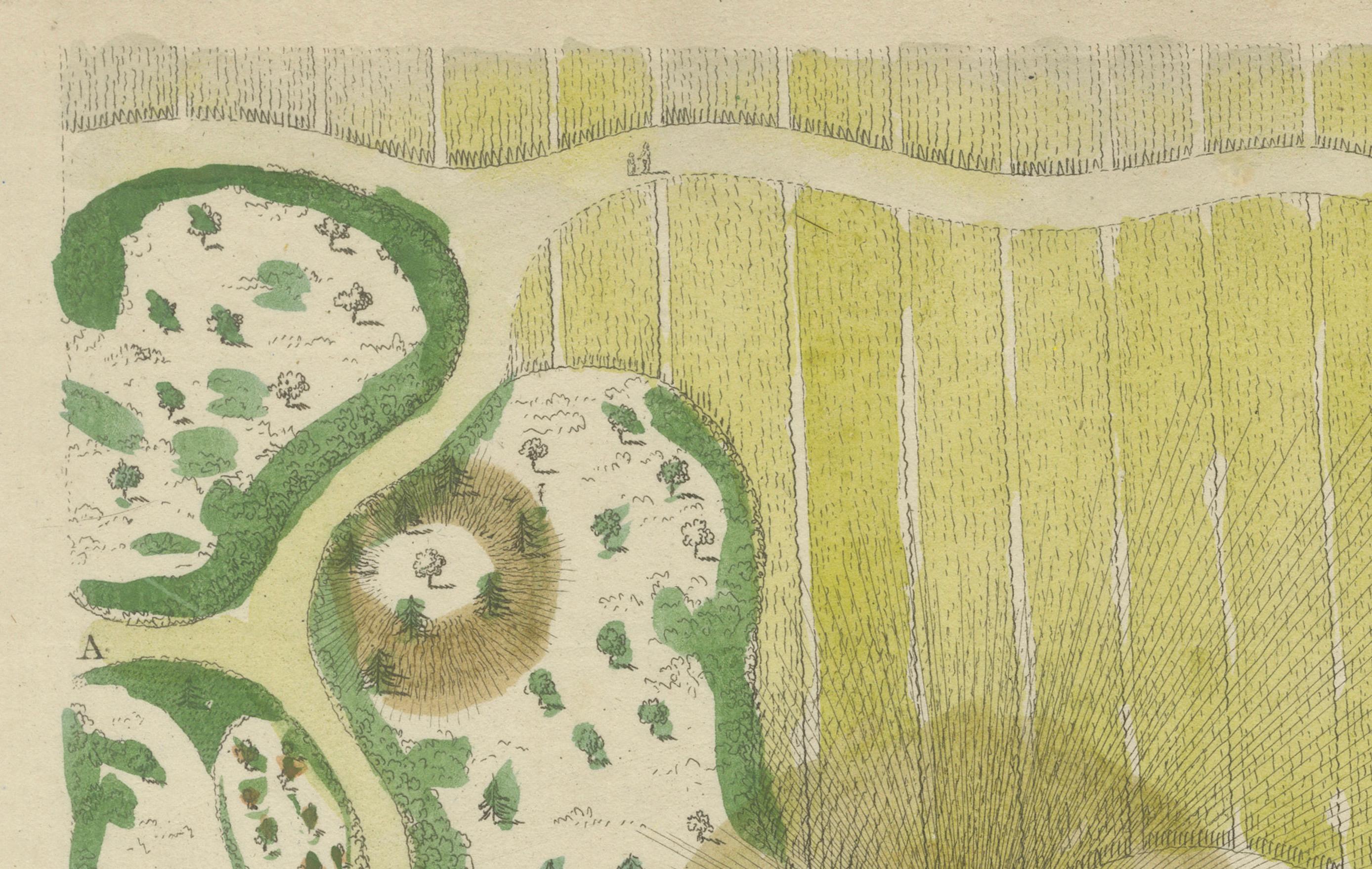 Design/One du 18e siècle par Gijsbert van Laar - Magazijn van tuin-sieraaden, 1802  

Cette gravure exquise, coloriée à la main, est tirée du célèbre ouvrage 