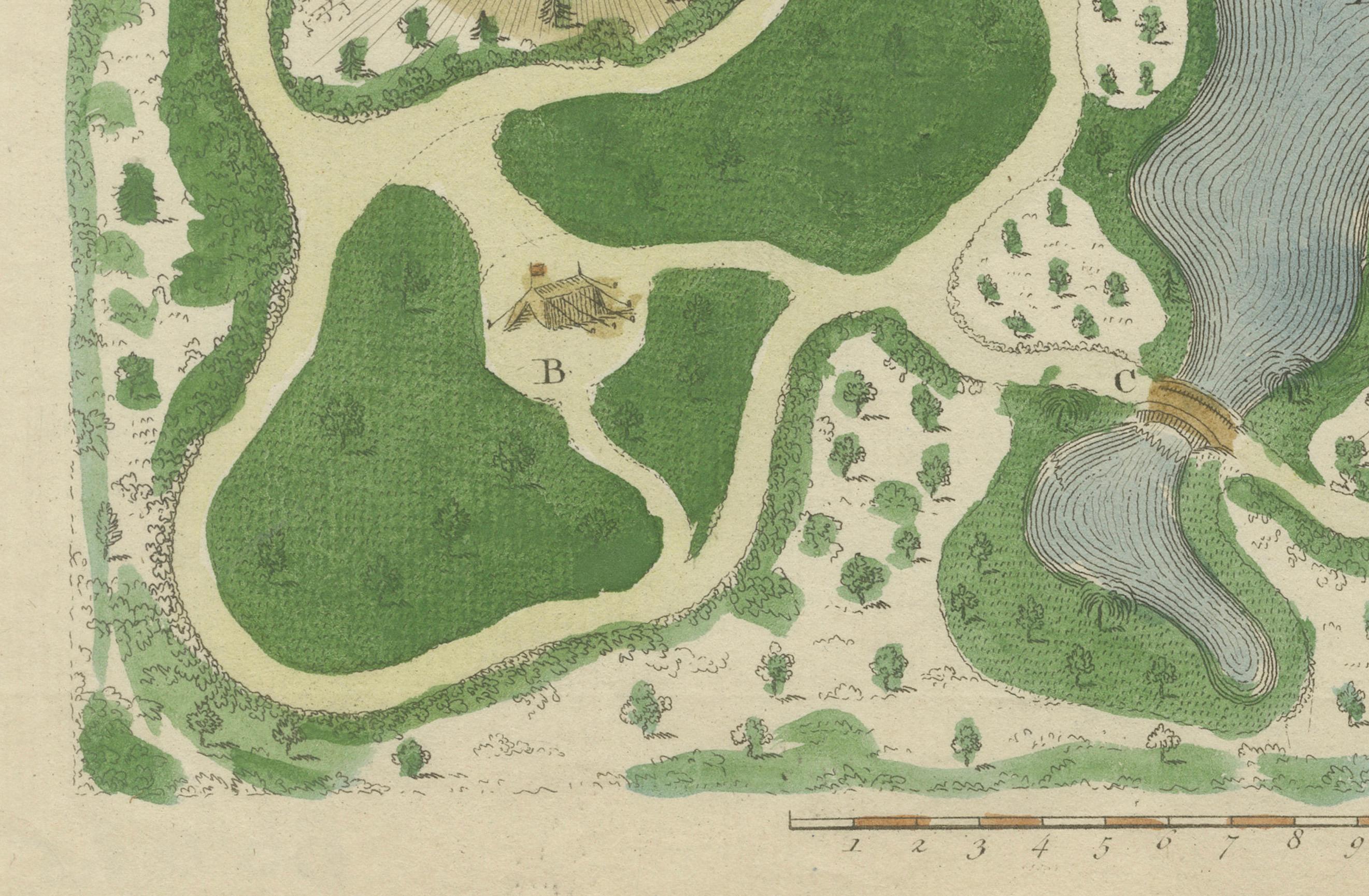 Gravé Am designs de jardins hollandais du 18e siècle par Gijsbert van Laar, publié en 1802 en vente