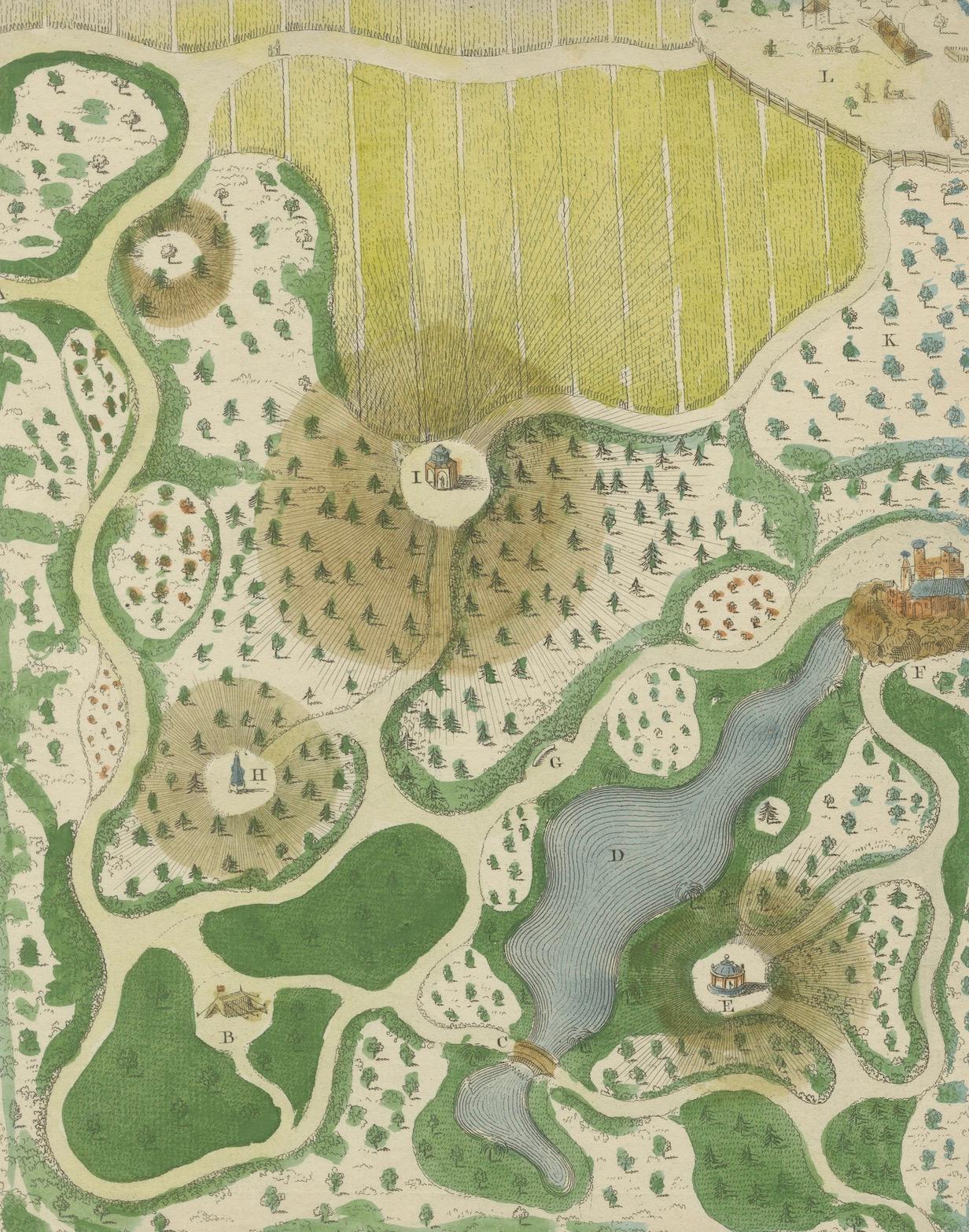 Papier Am designs de jardins hollandais du 18e siècle par Gijsbert van Laar, publié en 1802 en vente