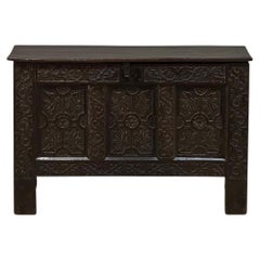18th Century Dutch Gothic Revival Period Carved Oak Trunk ~ Blanket Chest