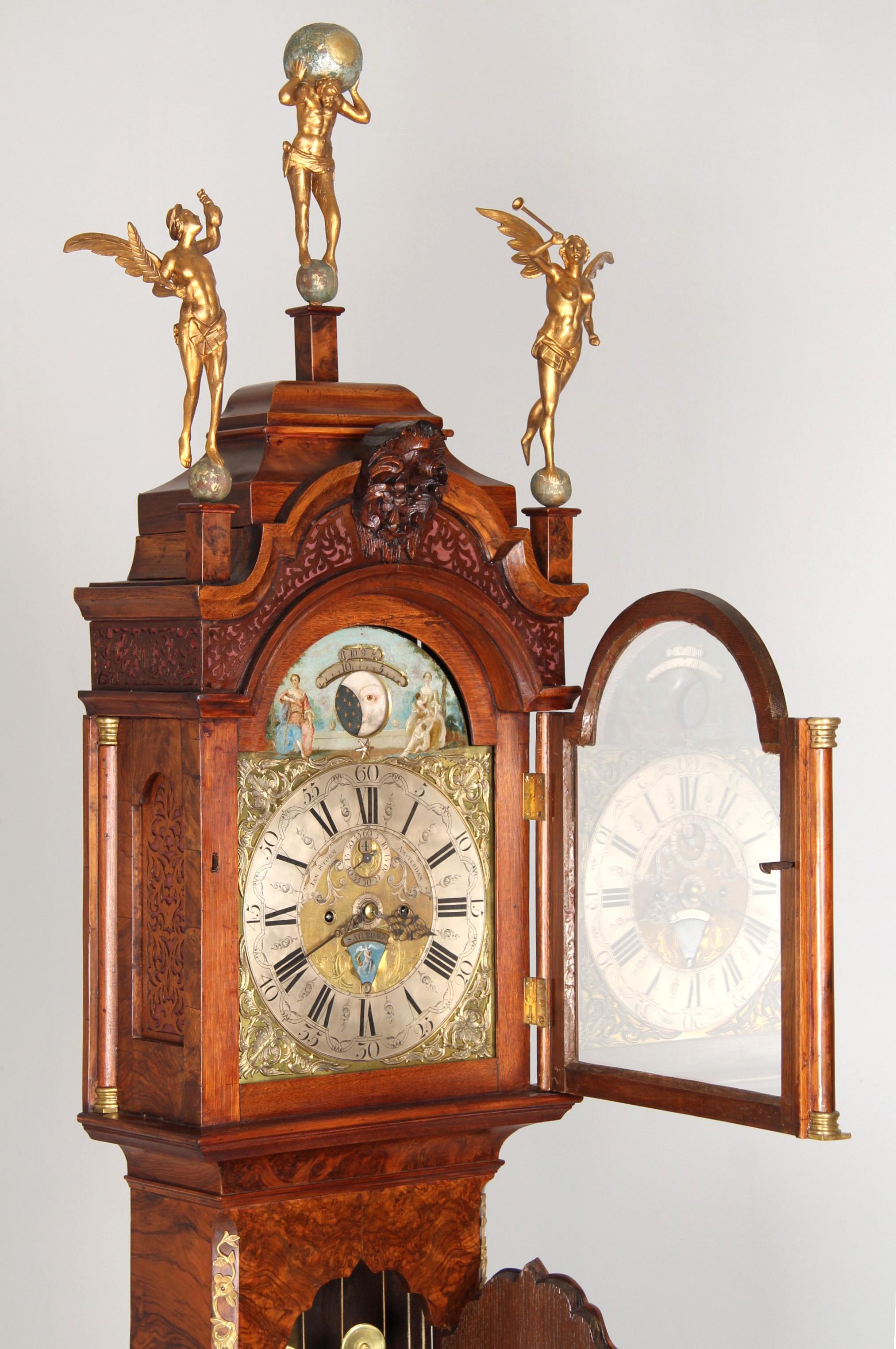 18th Century Dutch Grandfather Clock, Calendar and Moonphases, Amsterdam 1760-70 For Sale 3