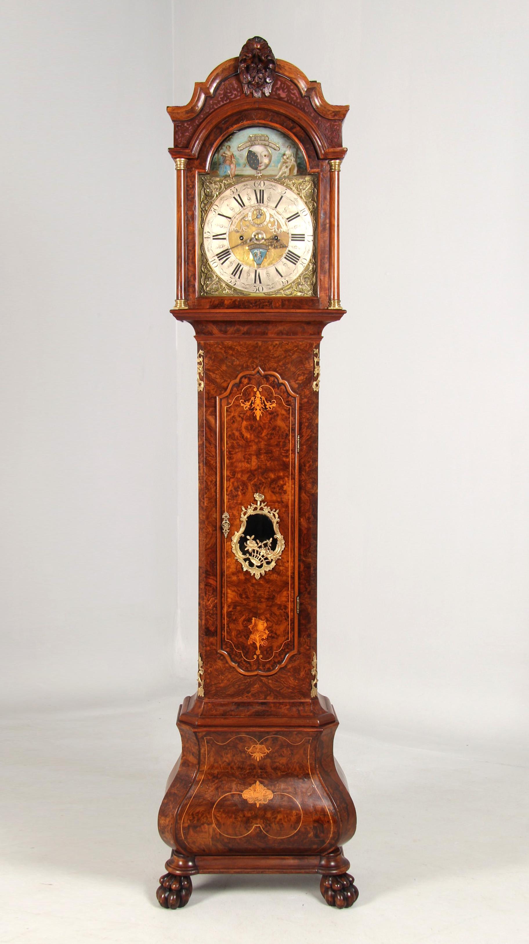 18th Century Dutch Grandfather Clock, Calendar and Moonphases, Amsterdam 1760-70 For Sale 5